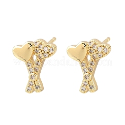 Brass Micro Pave Clear Cubic Zirconia Heart Stud Earrings&nbsp;EJEW-F400-28C-G