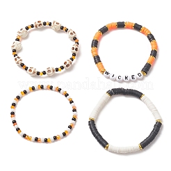 4Pcs 4 Style Polymer Clay Heishi Surfer Stretch Bracelets Set&nbsp;BJEW-TA00254