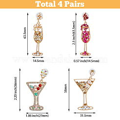 4 Pairs 4 Styles Rhinestone & Plastic Pearl Glass Wine Glass Dangle Stud Earrings&nbsp;EJEW-FI0001-70