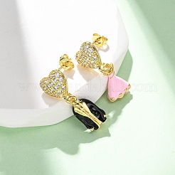 Brass Micro Pave Clear Cubic Zirconia Dangle Stud Earrings&nbsp;EJEW-D322-03G-01