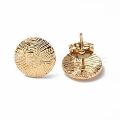 Ion Plating(IP) 304 Stainless Steel Textured Flat Round Stud Earrings for Women&nbsp;EJEW-F300-02G