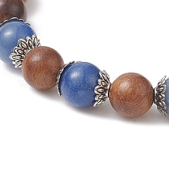 Dyed & Heated Natural Blue Aventurine & Wood Round Beaded Stretch Bracelet for Women&nbsp;BJEW-JB09379