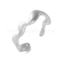 Non-Tarnish 304 Stainless Steel Wave Open Cuff Ring for Women&nbsp;RJEW-C040-02P