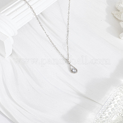 1Pc Alloy Clear Cubic Zirconia Teardrop Pendant Necklaces for Women&nbsp;NJEW-LP0004-14P