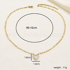 Natural Shell Heart Pendant Necklaces with Golden Stainless Steel Paperclip Chains&nbsp;EU3732-2