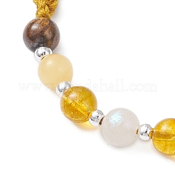 Natural Tiger Eye & White Moonstone & Yellow Jade & Synthetic Citrine  Round Beads Braided Bead Bracelets for Women&nbsp;BJEW-JB12917-04