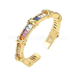 Brass Pave Colorful Cubic Zirconia Cuff Open Rings for Women&nbsp;CU-CBA46D5-03G