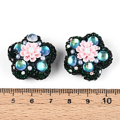 Flower Shape Polymer Clay Rhinestone Beads&nbsp;CLAY-U023-01G