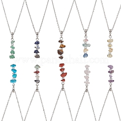 10Pcs 10 Styles Mixed Stone Chip Beaded Pendant 304 Stainless Steel Cable Chain Necklaces&nbsp;NJEW-JN05263