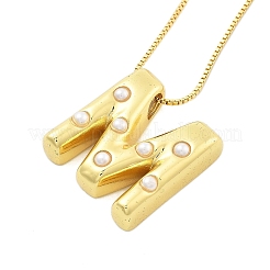 Brass & Plastic Pearl Letter Pendant Box Chain Necklaces for Women&nbsp;NJEW-U017-01G-13