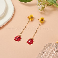 Alloy Enamel Ladybug with Resin Daisy Dangle Stud Earrings&nbsp;EJEW-JE05229