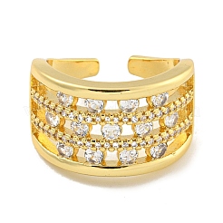 Rack Plating Three Row Brass Micro Pave Cubic Zirconia Open Cuff Ring&nbsp;RJEW-C082-03G