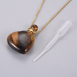 Natural Tiger Eye Openable Perfume Bottle Pendant Necklaces&nbsp;G-K295-A05-G
