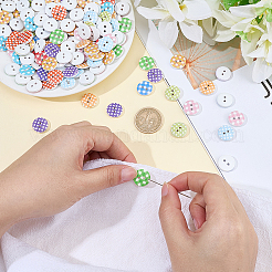 200Pcs 6 Colors 2-Hole Flat Round Polka Dot Printed Wooden Sewing Buttons&nbsp;BUTT-SP0001-13