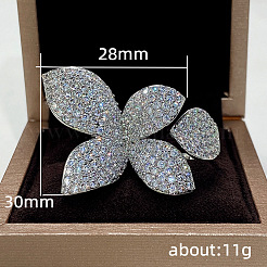 Butterfly Brass Micro Pave Clear Cubic Zirconia Adjustable Cuff Rings for Women&nbsp;FS-WG64577-01