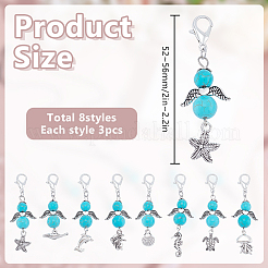 24Pcs 8 Styles Alloy & Synthetic Turquoise Beads  Pendants Decoration&nbsp;HJEW-DR00150