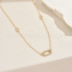 French Alloy Pave Clear Cubic Zirconia Hollow Geometric Oval Link Chain Long Necklaces for Women Party Casual&nbsp;QU7479