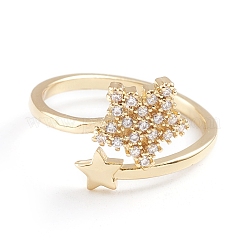 Adjustable Brass Micro Pave Clear Cubic Zirconia Cuff Rings&nbsp;RJEW-F101-19G