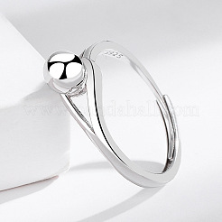 Round Rhodium Plated 925 Sterling Silver Adjustable Rings&nbsp;FS-WG2BA4F-01