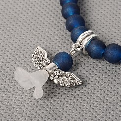 Stretchy Frosted Glass Beads Charm Bracelets&nbsp;BJEW-JB01770-04