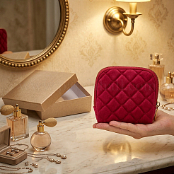 Rhombus Textured Velvet Jewelry Storage Zipper Pouches for Earrings Rings Bracelets Necklaces&nbsp;ABAG-WH0085-012B