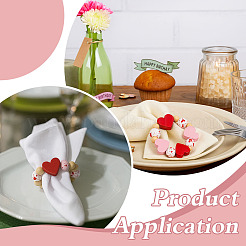 15Pcs Valentine's Day Natural Wood Heart & Round Beaded Napkin Rings&nbsp;HJEW-MA00042