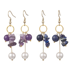 2 Pairs Natural Amethyst & Lapis Lazuli Dangle Earrings&nbsp;EJEW-JE06829