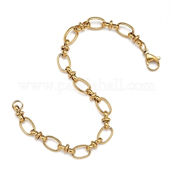 Ion Plating(IP) 304 Stainless Steel Bowknot & Oval Link Chain Bracelet for Women&nbsp;BJEW-G669-18G