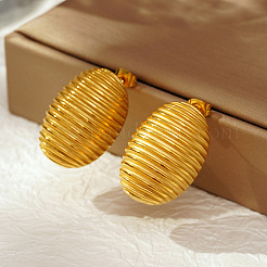 Geometric 304 Stainless Steel Stripe Oval Stud Earrings&nbsp;CQ0547