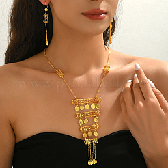 Brass Flat Round Tassels Necklaces & Earrings Sets for Women&nbsp;XV1236