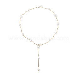 Round Shell Pearl & 304 Stainless Steel Handmade Link Chain Necklaces&nbsp;NJEW-JN05301-01