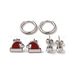 3 Pairs 3 Styles Christmas 304 Stainless Steel Hoop & Studs Earrings Set for Women&nbsp;EJEW-K279-12D-P