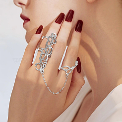 2Pcs 2 Colors Crystal Rhinestone Flower Full Finger Ring Hand Chain&nbsp;RJEW-AN0001-03