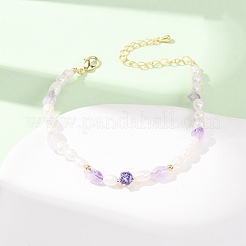 Natural Lavender Amethyst Chip and Rice Natural Pearl Beaded Bracelets&nbsp;GG-CBA3297-13G-G