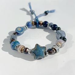 Star Handmade Porcelain & Cotton Cord Beaded Charm Bracelets&nbsp;FS-WGEFA71-01