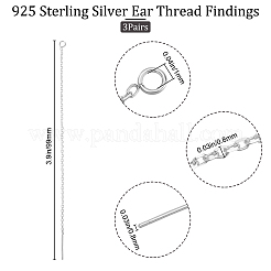 3 Pairs 925 Sterling Silver Ear Stud Findings&nbsp;STER-BBC0001-42