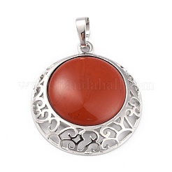 Natural Red Jasper Pendants with Hollow Platinum Brass Findings&nbsp;G-P448-A17-P