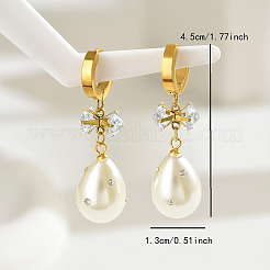 304 Stainless Steel Imitation Pearl Teardrop Hoop Earrings&nbsp;WG4204
