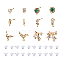 12Pcs 6 Style Brass Micro Pave Cubic Zirconia Stud Earring Findings&nbsp;KK-FW0001-10
