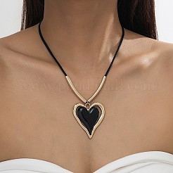Heart Alloy Black Enamel Pendant Necklaces for Women&nbsp;FS-WGA6DE4-01