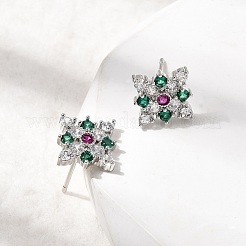 Rhombus Brass Micro Pave Cubic Zirconia Stud Earrings&nbsp;EJEW-L306-02P