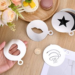 4Pcs 4 Styles Flat Round 304 Stainless Steel Cafe Foam Spray Template&nbsp;AJEW-GF0012-39