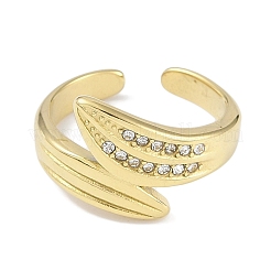 Leaf 304 Stainless Steel Rhinestone Cuff Ring for Women&nbsp;RJEW-C099-03G-01