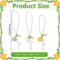 3Pcs 3 Colors Flower & Leaf Zinc Alloy Enamel with Resin Pendant Decorations&nbsp;AJEW-DJ0003-30