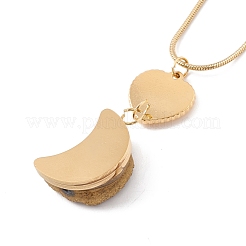 Natural Quartz Heart with Moon Pendant Necklace with 304 Stainless Steel Snake Chain&nbsp;NJEW-K244-11G