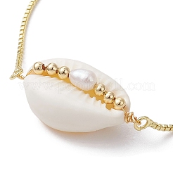 Natural Shell & Pearl Links Slider Bracelet&nbsp;BJEW-JB09691