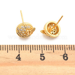 Flat Round with Butterfly Brass Micro Pave Clear Cubic Zirconia Stud Earrings&nbsp;EJEW-H162-02G