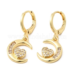 Moon Brass Micro Pave Clear Cubic Zirconia Hoop Earrings&nbsp;EJEW-Z162-01G