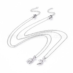 Valentine's Day Jewelry Brass Micro Pave Cubic Zirconia Initial Pendant Couple Necklaces Sets&nbsp;NJEW-F271-05