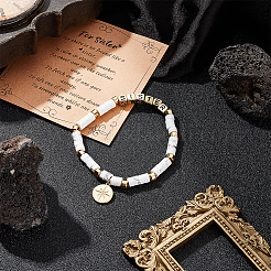 Word Sister Synthetic Howlite & Brass Beaded Stretch Bracelet&nbsp;BJEW-OC0001-14